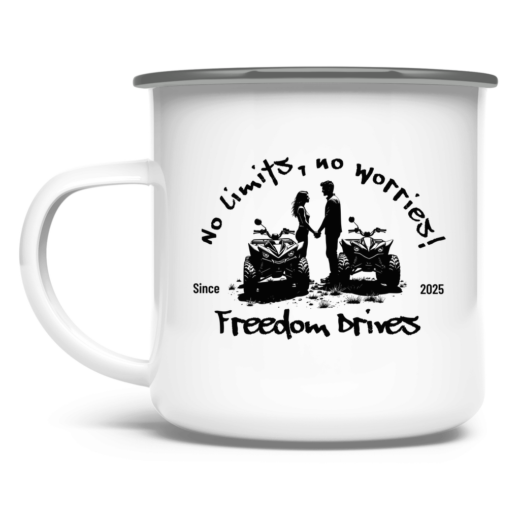 Emaille Tasse Quad No Limits,No Worries Freedom Drives