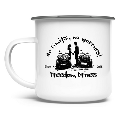 Emaille Tasse Quad No Limits,No Worries Freedom Drives