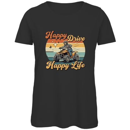 Damen Premium Bio T-Shirt Quad Happy Drive,Happy Life