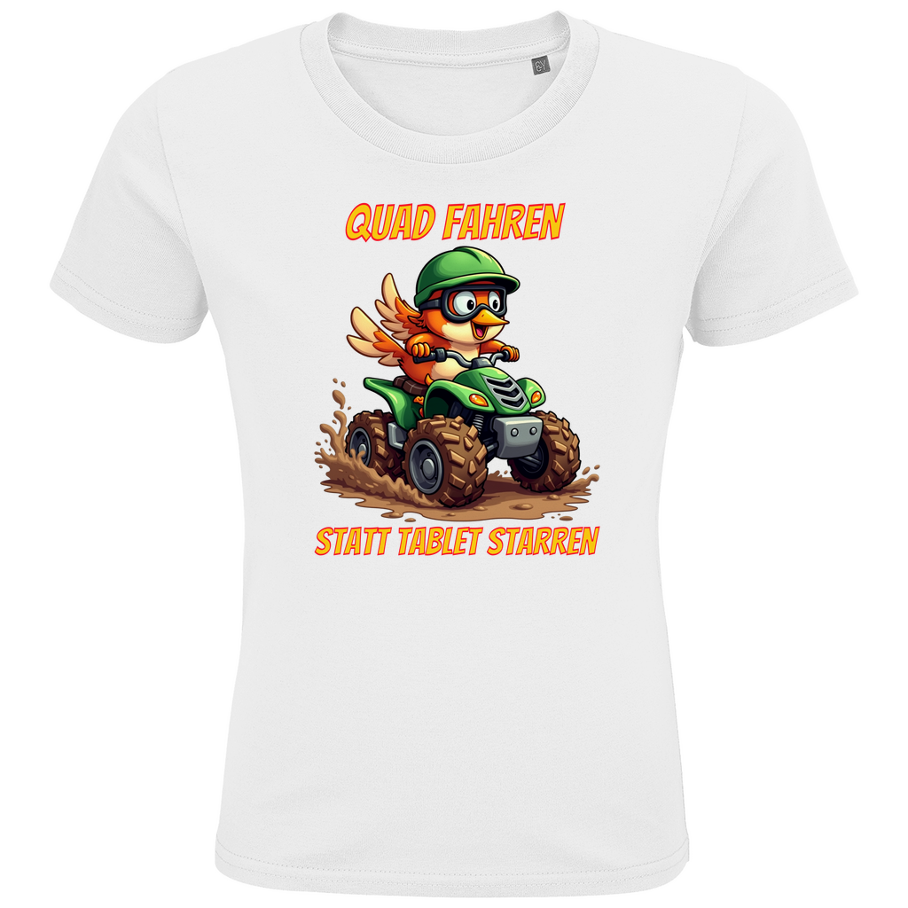 Kinder Premium Bio T-Shirt Quad fahren statt Tablet starren